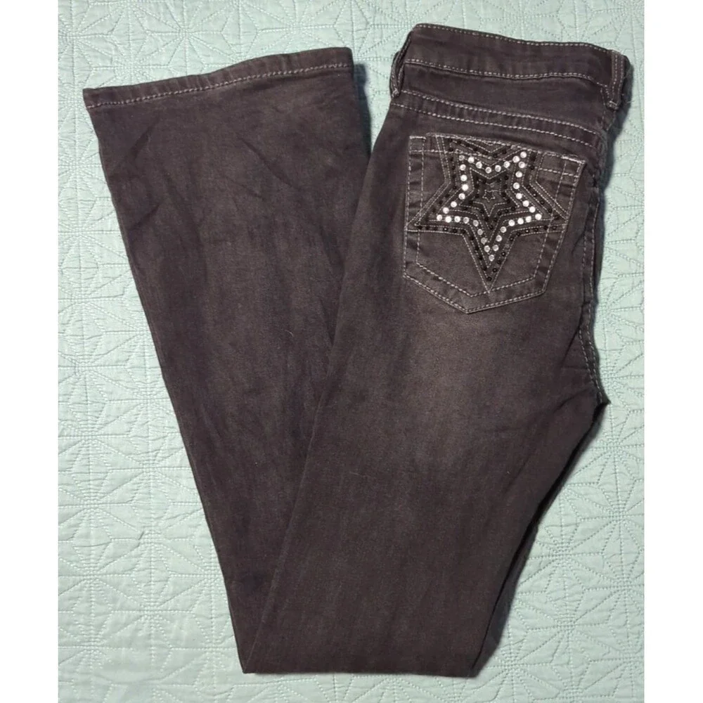 Rue 21 Jeans Womens Size 6 Black Denim Mid Rise Boot Cut Stretch Bedazzled Stars - Picture 4 of 11